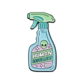 Human Repellent Emaille-Brosche in Mintgrün und Hellblau mit Alien-Spray-Design - Menschen-Abwehrmittel (QHXZ2341)