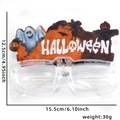 Detailed dimensions of LED Halloween party glasses with orange frame and HALLOWEEN text - Ghost Witch Scarecrow