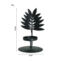 Minimalist black metal leaf candle holder with 15cm height and 9cm base diameter - Palm Leaf / Black