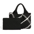 Minimalist black and white checkered woven tote bag set with matching inner pouch - Black and White