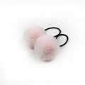 Pair of pink plush pom-pom hair ties with high elasticity black rubber bands for girls - Light Pink