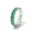 Silver-plated eternity ring featuring square-cut emerald gemstones in a full band design - Platinum Plated - Green Zirconia