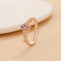 Rose gold adjustable ring with purple zircon stone and leaf metal design - Rose Gold Floral Purple Zirconia Ring (X774) / Purple