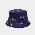Reversible bucket hat in navy blue featuring mermaid and marine life illustration patterns - Navy Mermaid Ocean