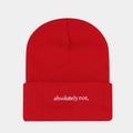 Detalle de gorro de punto rojo con bordado blanco 'absolutely not.' y borde doblado - M(56-58cm) / Rojo