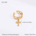 Golden stainless steel hollow heart ring with zircon cross charm pendant JZ21288 - Hollow Heart Cross Ring (JZ21288)