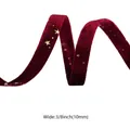 10mm burgundy velvet ribbon with gold foil stars and dots pattern for DIY hair accessories - 10mm (3/8 inch) / Burgundy