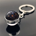 Solar system planet orbital map keychain with galaxy glass cabochon in silver finish - Planetary Orbits
