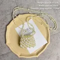Mini cream handmade pearl woven crossbody bag measures 10cm width and 8.5cm height - Exquisite Gradient Crossbody Finished (8.5x10cm)