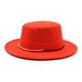 Detail of red wool felt boater hat featuring a stylish gold and black metallic band - M (56-58cm) / Red