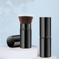 Retractable cat paw makeup brush with black glossy handle and soft two-tone fiber bristles - Large Black Flat Head