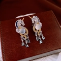 Exquisite unicorn silver flower earrings with vintage pearl and blue teardrop crystal pendant - Silver Earring Post-Silver-Blue-Gold Unicorn(41#)