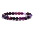 Polished natural agate beaded bracelet with deep purple and black stone spheres - Purple Stripe Agate / 6mm