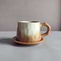 Japanese retro ceramic coffee cup and saucer set with cream and orange glaze texture - Coffee Cup And Saucer - Brownish-red 310ml / Universal