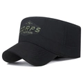 Black cotton cadet cap with olive green embroidery featuring star and corps text - Adjustable / Black