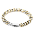 Two-tone gold and silver Cuban link chain bracelet with a secure box clasp closure - Two-Tone Cuban Bracelet (KB164545-Z) / 8mm Width 20cm Length