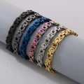 Juego de pulseras de cadena bizantina en seis acabados metálicos en soporte redondo - Pulsera de 8mm de Ancho y 22cm / Color Acero