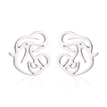 Detailed view of minimalist cutout elephant stud earrings in polished silver metal finish - 194/Mother and Child / Steel