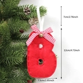 Red felt Christmas tree letter B ornament with red plaid bow and small metal bell - B-Bell