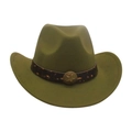 Olive green felt cowboy hat featuring dark brown leather band with star metal buckle - One Size / Army Green