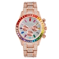 Luxury rose gold chronograph watch with rainbow gem bezel and full iced out crystals - Rose Gold Rainbow