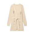 Detail of beige knit cardigan featuring intricate silver rhinestone star patterns - S / Apricot