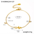 Gold stainless steel heartbeat anklet with zircon encrusted heart and line charm - Gold