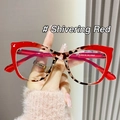 Cat eye glasses frames in shivering red and leopard print patchwork design for women - Gradient Red Leopard