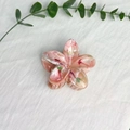 Pink and white marble textured flower hair claw clip displayed with green leaves - 8cm Flower-Green Dotted Pink