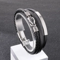Pulsera multicapa para hombre de cuero trenzado negro con cierre magnético de acero - Color Acero (KB148131-YY)
