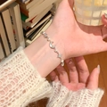 French style star and moon pearl bracelet in silver finish with adjustable chain - 93# Bracelet - Silver - Moon