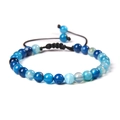 Adjustable 6mm blue natural agate stone bead bracelet with black braided cord strap - 6mm / Blue Stripe