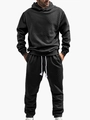 Zwart gewatteerd trainingspak voor heren met hoodie en broek met trekkoordje - S / Zwart