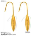 Minimalist golden gourd drop earrings in stainless steel with detailed dimensions - Slender Leaf Style (EH570) / Gold