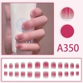 Short round gradient rose red press-on nails with white French tips, model A350 - Rose Pink Gradient French Style (A350) / Glue Type