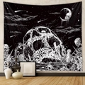 Arazzo bohémien bianco e nero con teschio gotico e stelle per decorazione della parete - 73X95CM / Tessuto spazzolato