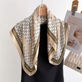 Classic checkered silk scarf in beige and green featuring luxury chain pattern design - 66-70CM / White
