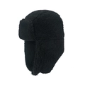 Dettaglio del cappello aviatore nero in lana d'agnello con fibbia regolabile e paraorecchie - Nero