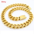 Shiny 13mm golden Cuban chain bracelet in high-quality titanium steel with metal clasp - 18cm / 13mm Gold