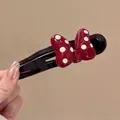 Barrette à cheveux vintage avec nœud rouge à pois et finition noire brillante - Pince à Cheveux Noeud (Style 1) / env. 11.5cm / Pois Rouges