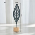 Nordic dark grey hollow metal leaf desk ornament with natural wood base 22cm - Y02-Feather Leaf / Gray