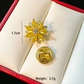 Detailed view of sunflower brooch with yellow zircon petals and 1.7cm size specs - C159-Yellow Sunflower