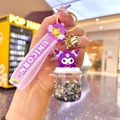 Kuromi keychain featuring a purple liquid glitter charm and glowing cartoon figure - Black Luminous Big Belly Cup