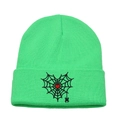 Neon green knit beanie featuring a black gothic spider web and red heart embroidery - M (56-58cm) / Fluorescent Green