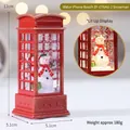 Red Christmas telephone booth lantern with snowman scene and glittering light effects - Red Water Filled Phone Booth - Snowman