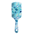 Blue paddle hair brush featuring tropical green leaf patterns and massage bristles - Sky Blue with Small Leaves