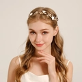 Handmade gold headband with white ceramic flowers and faux pearls for bridal styling - 1# Headband (Gold/White)