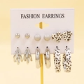 Golden and leopard resin earring set with six pairs of pearls and geometric hoops - Leopard Heart Frosted Silver (06)