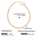 Detailed view of a gold stainless steel thick chain necklace with technical specifications - Gold Textured Thick Chain Necklace JDN0302010