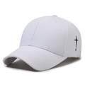 Gorra de béisbol de algodón blanco con bordado de cruz negra en el lateral - Ajustable / Blanco